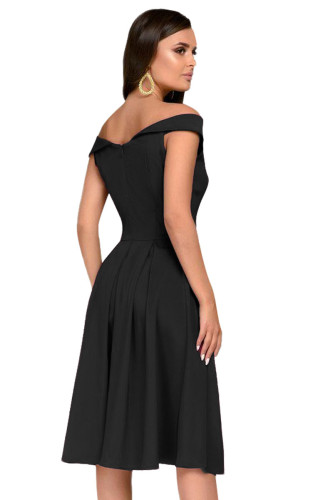 Black Sleeveless Open Shoulder Midi Dress