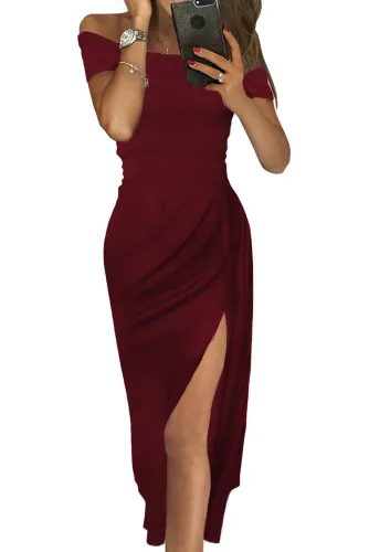 Red Off Shoulder Short Sleeve Party Dress