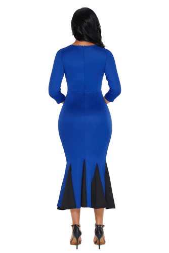 Royal Blue Keyhole Front Flounce Hem Vintage Dress