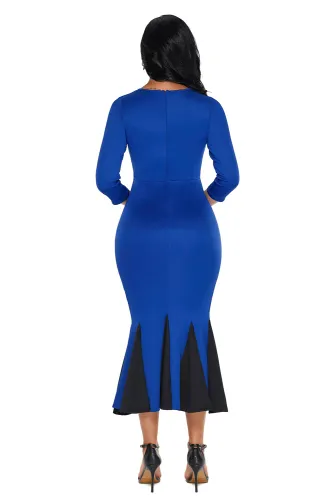 Royal Blue Keyhole Front Flounce Hem Vintage Dress