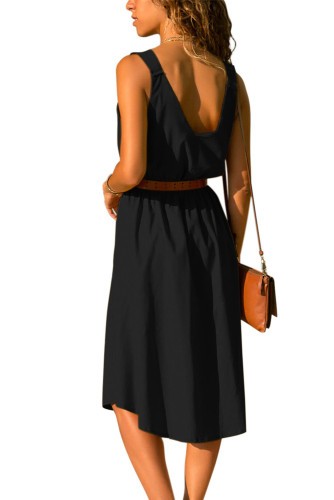 Black V Neck A-line Sundress