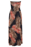 Orange Bohemian Bandeau Floral Print Maxi Dress