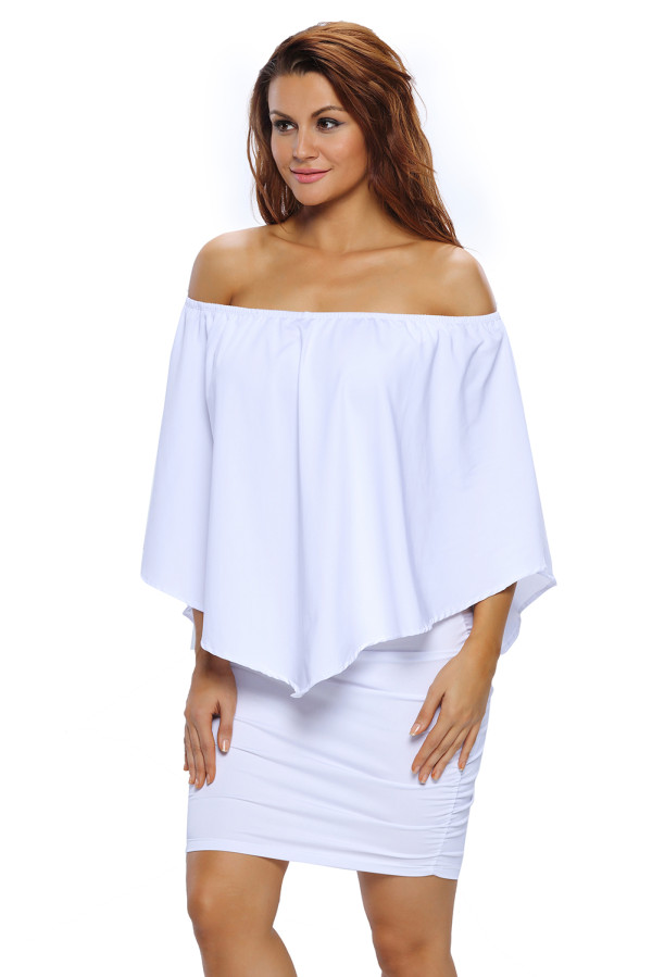 Multiple Dressing Layered White Mini Poncho Dress