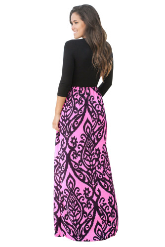 Black Rosy Printed Maxi Dress with Criss Cross Top