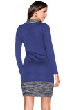 Blue Feminine Knit Dress with Contrasting Color
