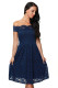 Blue Scalloped Off Shoulder Flared Lace Dress