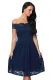 Blue Scalloped Off Shoulder Flared Lace Dress