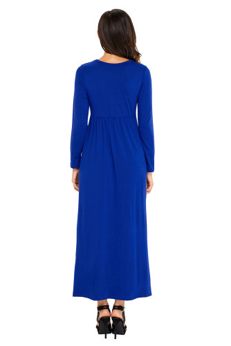 Blue Long Sleeve High Waist Maxi Jersey Dress