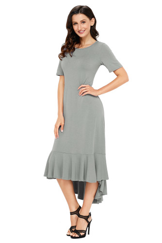 Grey Flowy Ruffles Short Sleeve Casual Dress