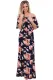 Navy Blue Boho Vibe Floral Print Off Shoulder Maxi Dress