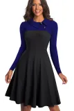 Blue Vintage Turn-Down Collar Pinup Button A-Line Dress