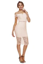 Apricot Lace Bardot Midi Dress