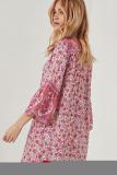 Pink Three-Quarter Sleeve Mid-Calf Print Dress