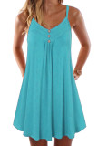 Green Spaghetti Strap Double Breasted Shift Dress