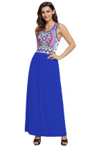 Stylish Aztec Print Sleeveless Royal Blue Maxi Dress
