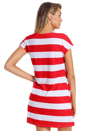 Star Patch Pocket Striped Flag Shirt Dress