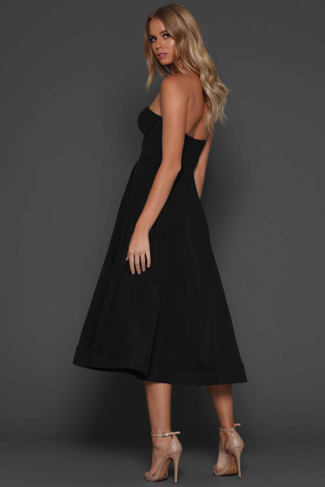 Black Sexy Cupped Strapless Midi Dress