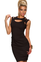Black Fantastic Neck around Design Sexy Midi Dress
