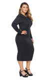 Black Mesh Neck Patchwork Plus Size Midi Dress
