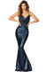 Navy Daring Bare Back Sequined Mermaid Gown