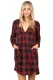 Red Black Plaid Pocket Style Shirt Dress