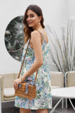 Sky Blue Floral Pattern Buttoned Slip Cami Dress