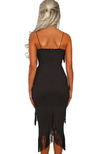 Black Tassel Bodycon Midi Dress
