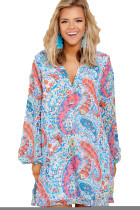 Abstract Fish Print V Neck Chiffon Dress