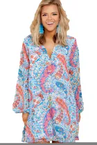 Abstract Fish Print V Neck Chiffon Dress