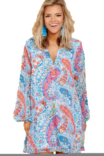 Abstract Fish Print V Neck Chiffon Dress
