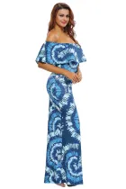 Color Gradient Fanshape Print Off-the-shoulder Maxi Dress
