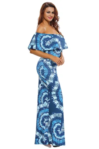 Color Gradient Fanshape Print Off-the-shoulder Maxi Dress