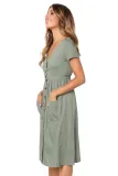 Green Stylish Button Front Midi Dress with Pockets