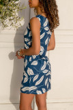 Blue Leaf Print Tank Dress