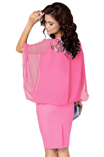 Pink Crochet Lace Detail Elegant Poncho Dress