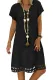 Black Short Sleeve V Neck A-Line Casual Shirt Dress
