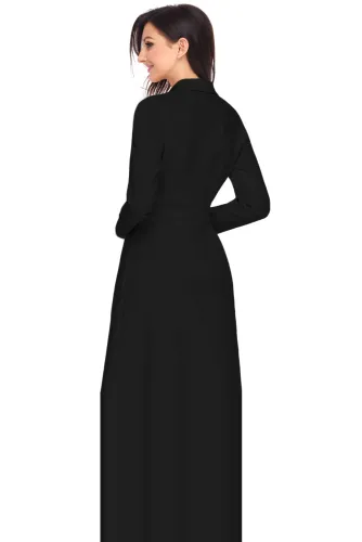 Black Vintage Button Collared Fit-and-flare Dress