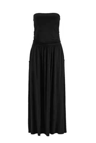 Black Strapless Bodice Empire Waist Maxi Dress
