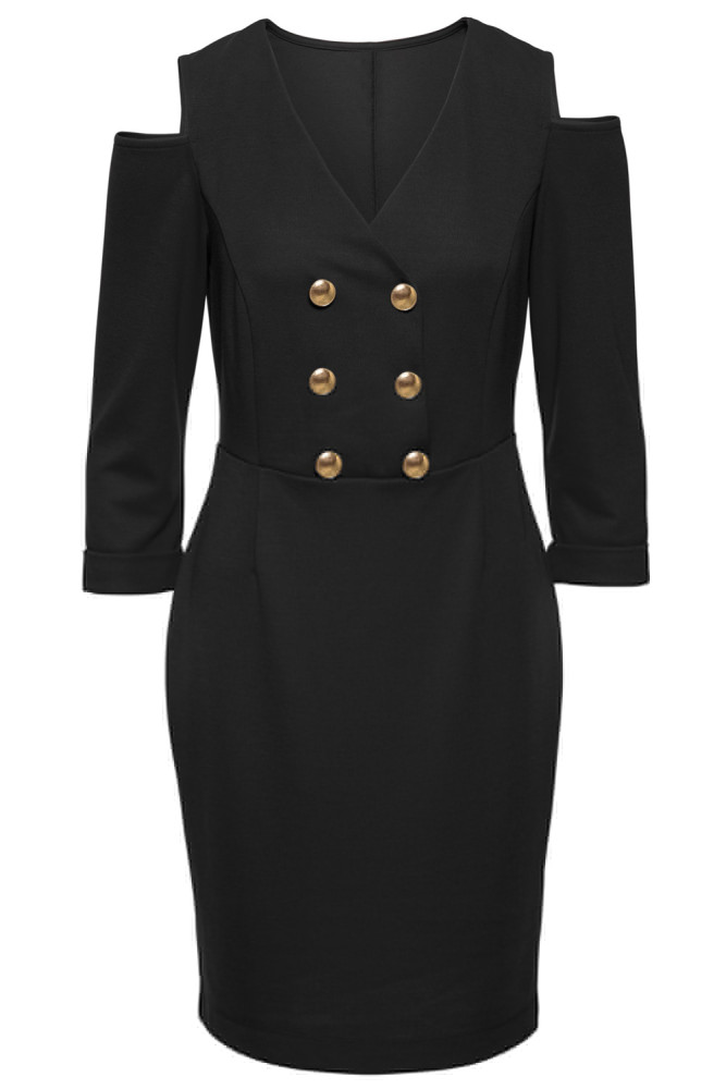Black Cold Shoulder Sleeved Bodycon Mini Dress