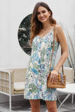 Sky Blue Floral Pattern Buttoned Slip Cami Dress
