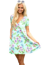 Light Green Pocket Design Summer Floral Shirt Dress
