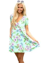 Light Green Pocket Design Summer Floral Shirt Dress