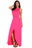 Rosy Front Slit Sleeveless Maxi Dress