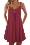 Burgundy Spaghetti Strap Double Breasted Shift Dress