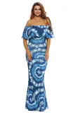 Color Gradient Fanshape Print Off-the-shoulder Maxi Dress