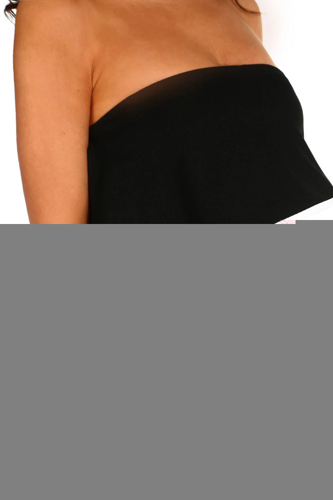 Black Frill Strapless Midi Dress