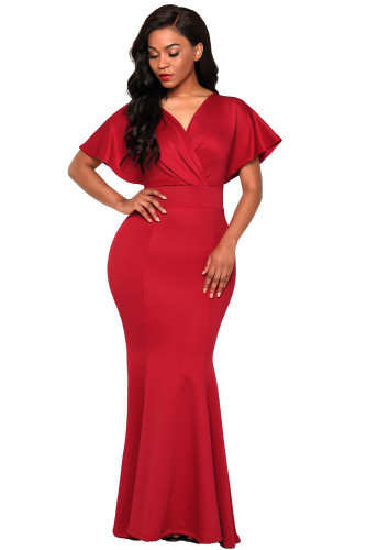 Red Off The Shoulder Mermaid Maxi Dress