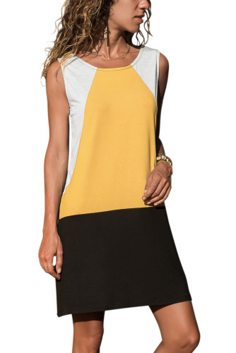 Yellow Color Block Geometric Sundress