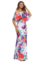 Multi-color Floral Print Off-the-shoulder Maxi Dress