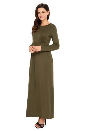 Olive Long Sleeve High Waist Maxi Jersey Dress